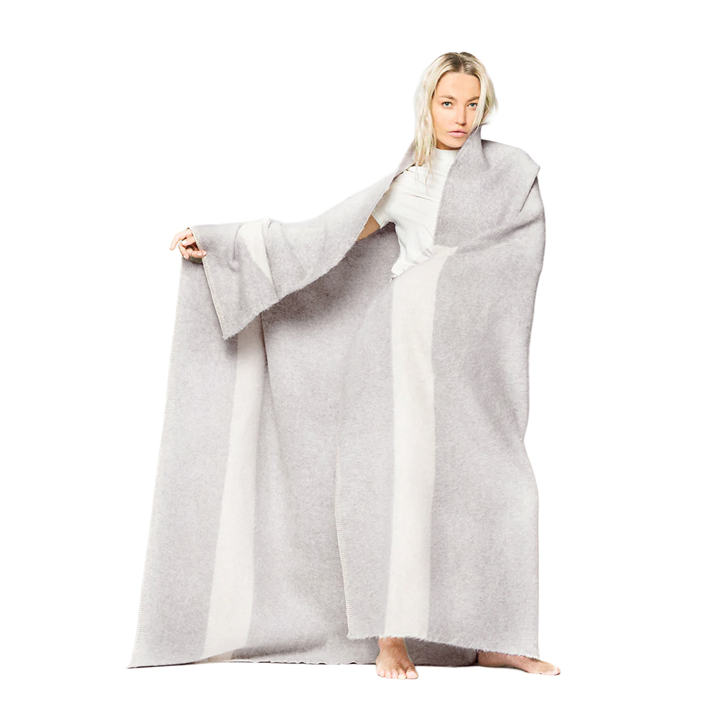Blacksaw The Siempre Recycled 60”x 80” Blanket - Heather With Ivory Stripe